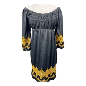 Uncle Frank black denim and marigold embroidery